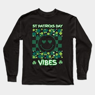 Funny Groovy St Patricks Day Vibes St Patricks Day Long Sleeve T-Shirt